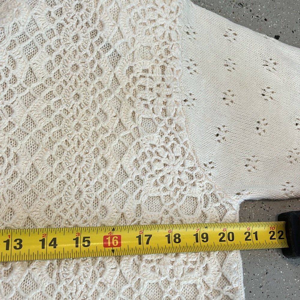 VINTAGE JACLYN SMITH CROCHETED KNIT BEADED SWEATER IVORY CREAM SIZE LARGE - Picture 13 of 16